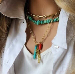 Johnny Was Jewelry 14 kt Gold plated Necklace Natural Blue Stone Red Coral